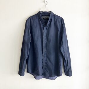 The Narrows 100% Linen Shirt Mens Sz 2XL Zip Zipper Sides Navy Blue Button Front